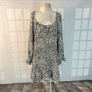 Express animal print long puff sleeve smocked body mini dress size xl